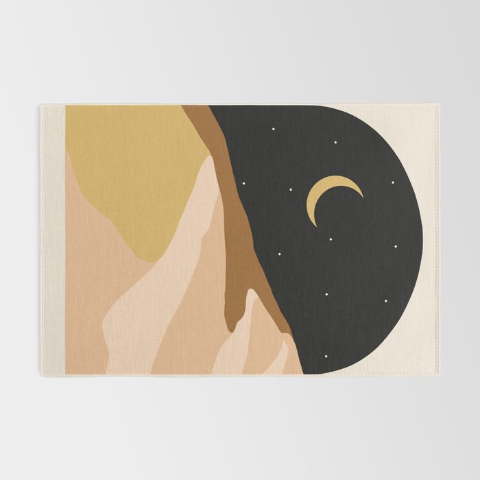 Desert Nights, Modern Bohemian Travel Sand Dunes, Eclectic Moon Stars Vintage Arc, Pastel Building Nature Landscape  Rug Gallery Image 2
