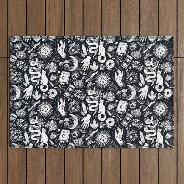 Witchy Things In Black And White Outdoor Rug Gallery Image 1