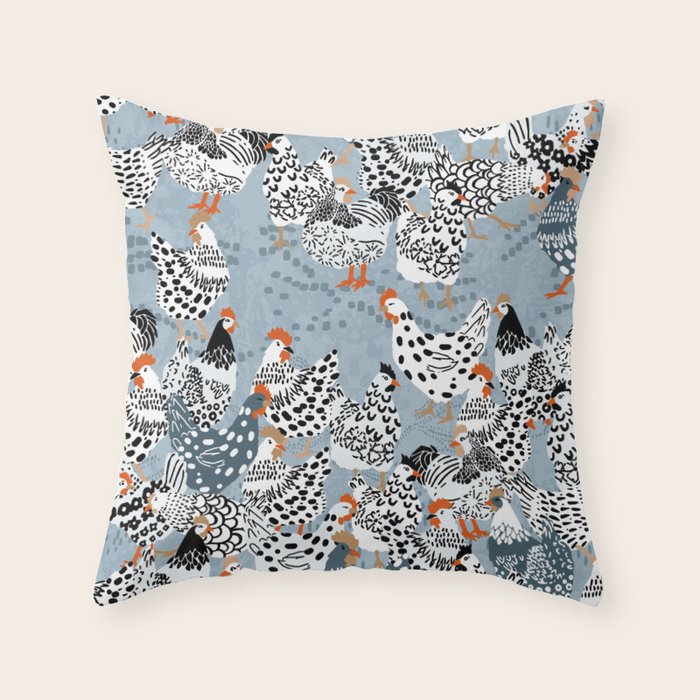 Favorite chickens blue Throw Pillow Gallery Image 1
