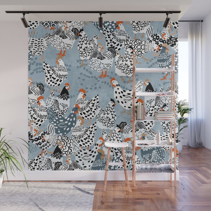 Favorite chickens blue Wall Mural Gallery Image 1