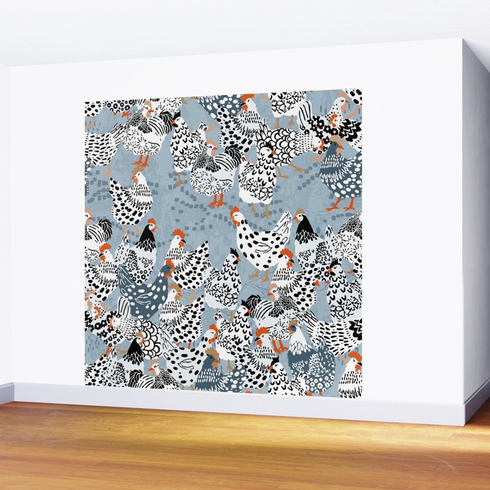 Favorite chickens blue Wall Mural Gallery Image 2