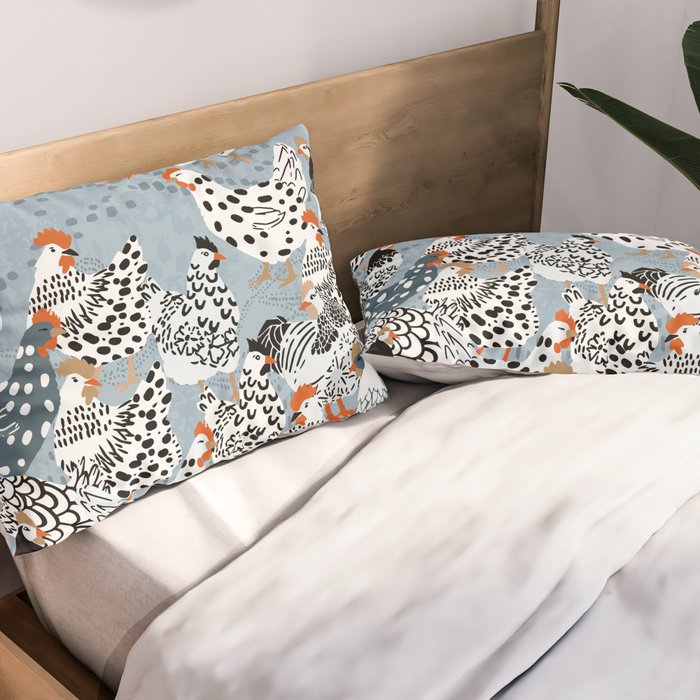 Favorite chickens blue Pillow Sham Gallery Image 2