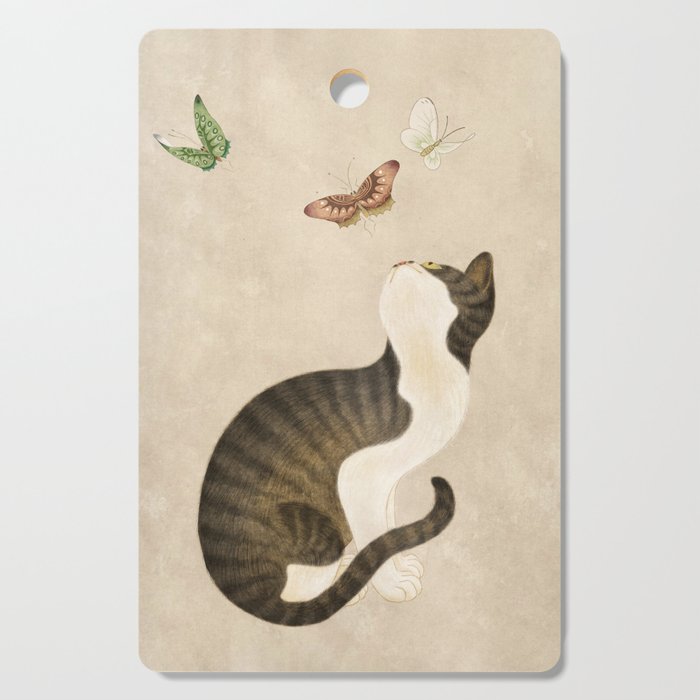 Minhwa: cat & butterflies (Korean traditional/folk art) Cutting Board Gallery Image 1