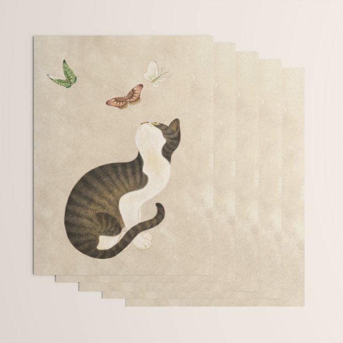 Minhwa: cat & butterflies (Korean traditional/folk art) Wrapping Paper Gallery Image 3