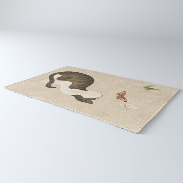 Minhwa: cat & butterflies (Korean traditional/folk art) Rug Gallery Image 3