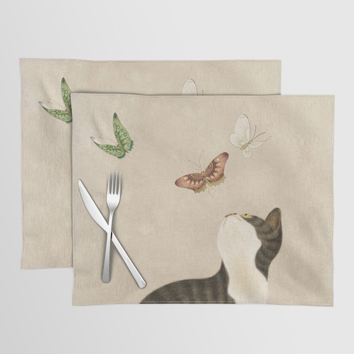Minhwa: cat & butterflies (Korean traditional/folk art) Placemat Gallery Image 1