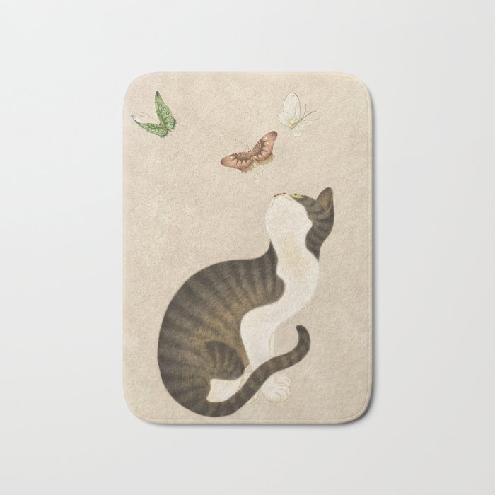 Minhwa: cat & butterflies (Korean traditional/folk art) Bath Mat Gallery Image 1
