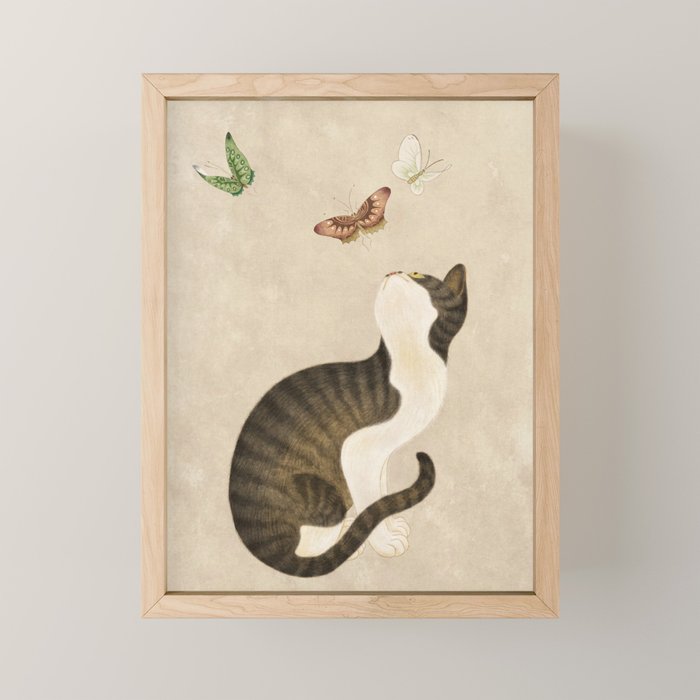 Minhwa: cat & butterflies (Korean traditional/folk art) Mini Art Print Gallery Image 1