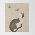 Minhwa: cat & butterflies (Korean traditional/folk art) Throw Blanket Gallery Image 2