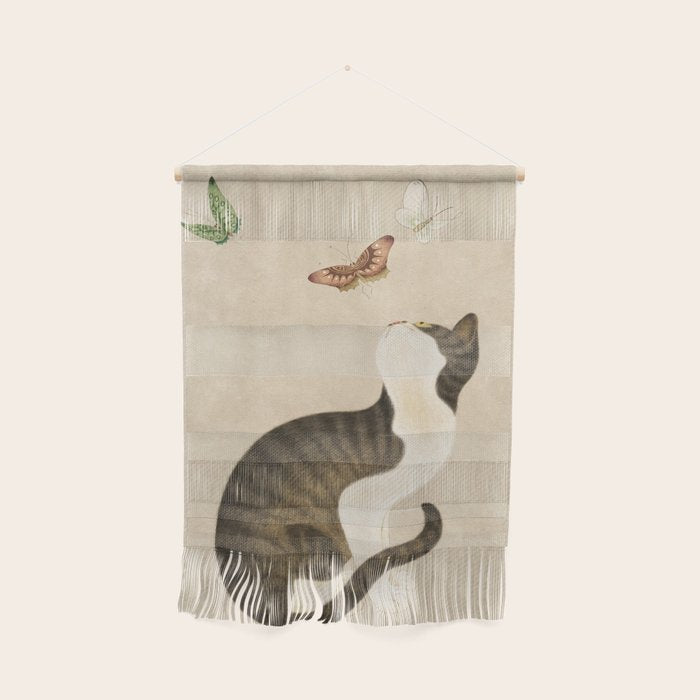 Minhwa: cat & butterflies (Korean traditional/folk art) Wall Hanging Gallery Image 1