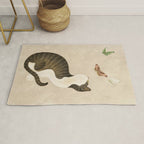 Minhwa: cat & butterflies (Korean traditional/folk art) Rug Gallery Image 1