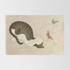 Minhwa: cat & butterflies (Korean traditional/folk art) Rug Gallery Image 2