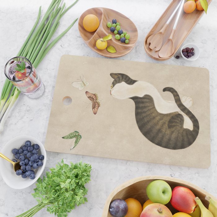 Minhwa: cat & butterflies (Korean traditional/folk art) Cutting Board Gallery Image 2