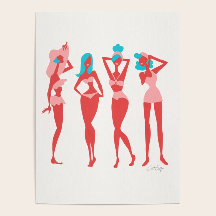 Beach Bombshells - Cyan & Coral Palette Poster Gallery Image 1