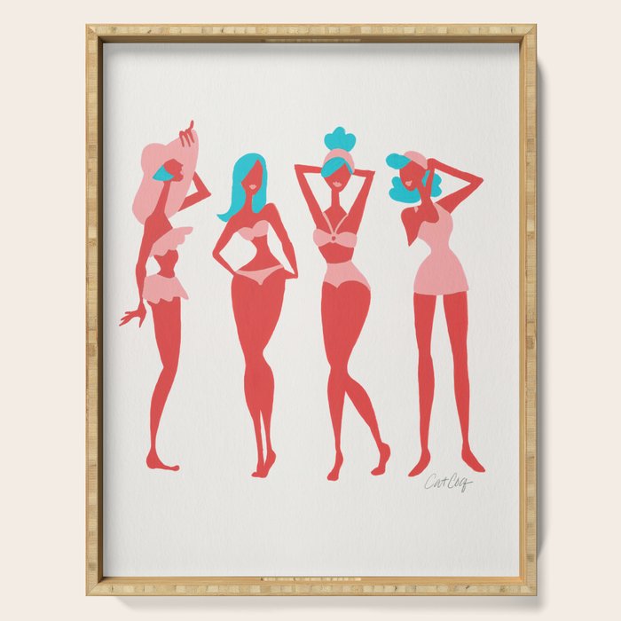 Beach Bombshells - Cyan & Coral Palette Serving Tray Gallery Image 1