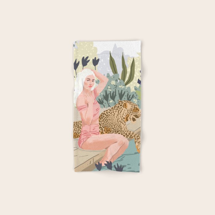 How to Train Your Leopard, Wild Cat Bohemian Woman Painting, Swimming Pool Bikini Summer Swim Animal Towels Gallery Image 1