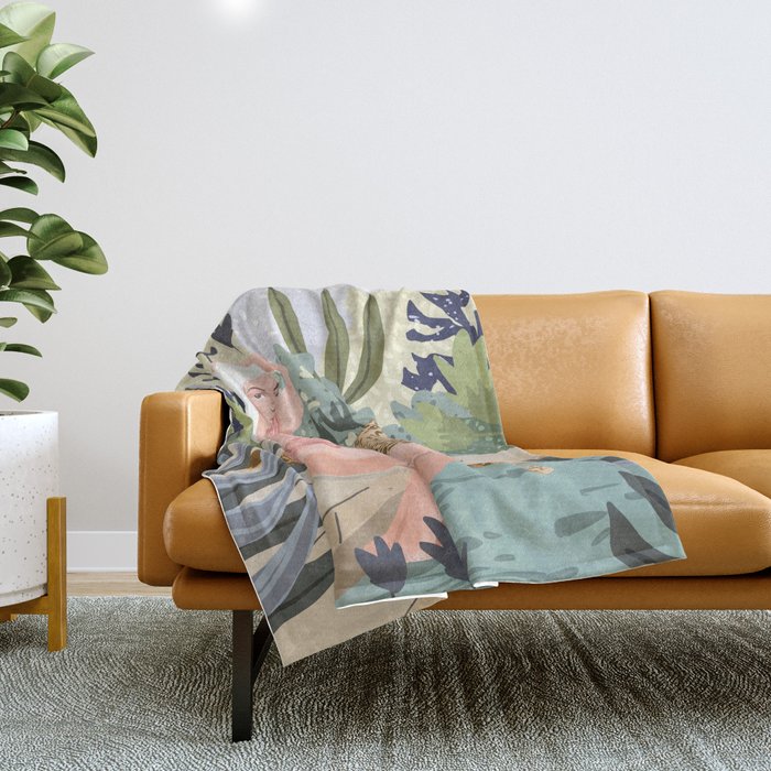 How to Train Your Leopard, Wild Cat Bohemian Woman Painting, Swimming Pool Bikini Summer Swim Animal Throw Blanket Gallery Image 1