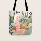 How to Train Your Leopard, Wild Cat Bohemian Woman Painting, Swimming Pool Bikini Summer Swim Animal Tote Bag Gallery Image 1