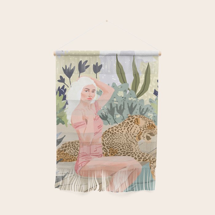 How to Train Your Leopard, Wild Cat Bohemian Woman Painting, Swimming Pool Bikini Summer Swim Animal Wall Hanging Gallery Image 1