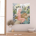 How to Train Your Leopard, Wild Cat Bohemian Woman Painting, Swimming Pool Bikini Summer Swim Animal Wall Tapestry Gallery Image 2