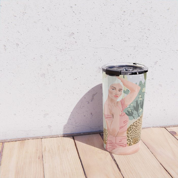 How to Train Your Leopard, Wild Cat Bohemian Woman Painting, Swimming Pool Bikini Summer Swim Animal Travel Mug Gallery Image 4