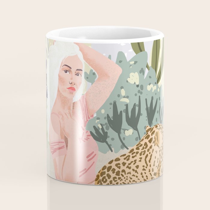 How to Train Your Leopard, Wild Cat Bohemian Woman Painting, Swimming Pool Bikini Summer Swim Animal Coffee Mug Gallery Image 4