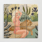 How to Train Your Leopard, Wild Cat Bohemian Woman Painting, Swimming Pool Bikini Summer Swim Animal Wood Wall Art Gallery Image 1