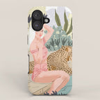 How to Train Your Leopard, Wild Cat Bohemian Woman Painting, Swimming Pool Bikini Summer Swim Animal iPhone Case Gallery Image 1