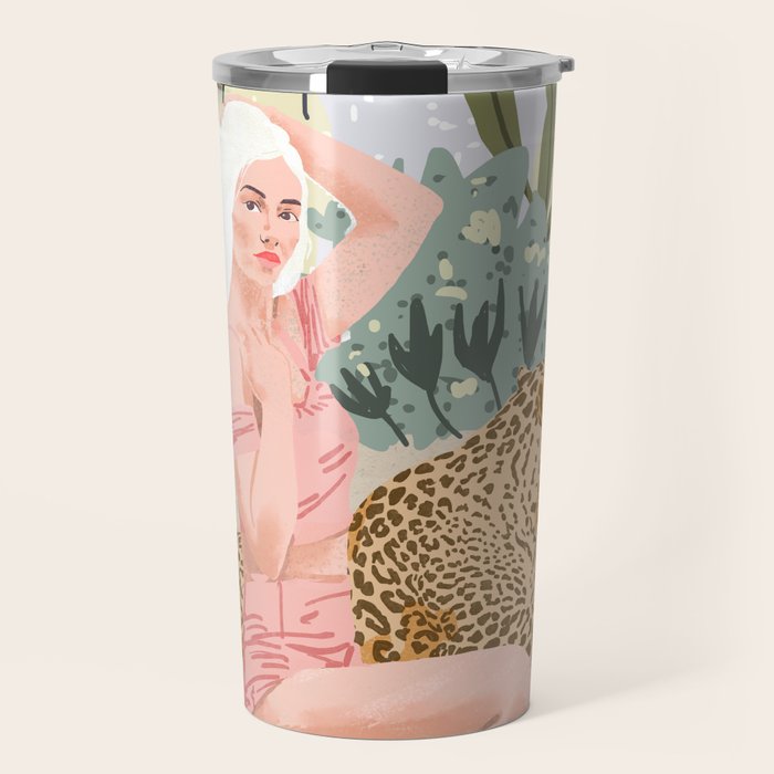 How to Train Your Leopard, Wild Cat Bohemian Woman Painting, Swimming Pool Bikini Summer Swim Animal Travel Mug Gallery Image 1