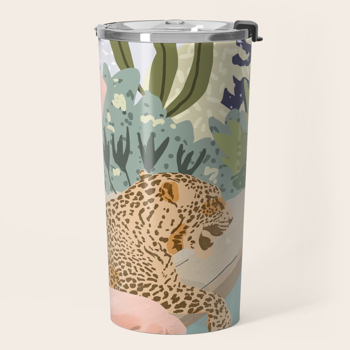 How to Train Your Leopard, Wild Cat Bohemian Woman Painting, Swimming Pool Bikini Summer Swim Animal Travel Mug Gallery Image 2