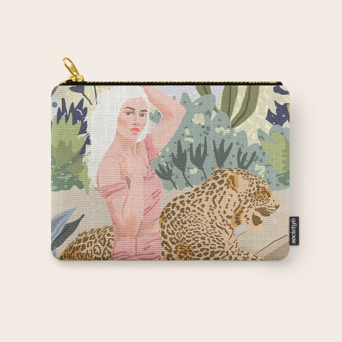 How to Train Your Leopard, Wild Cat Bohemian Woman Painting, Swimming Pool Bikini Summer Swim Animal Carry All Pouch Gallery Image 1