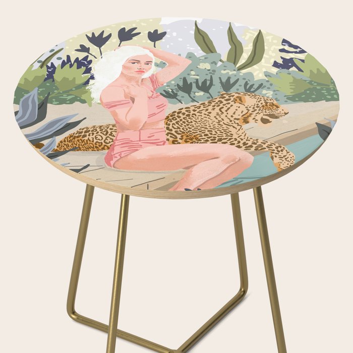How to Train Your Leopard, Wild Cat Bohemian Woman Painting, Swimming Pool Bikini Summer Swim Animal Side Table Gallery Image 2