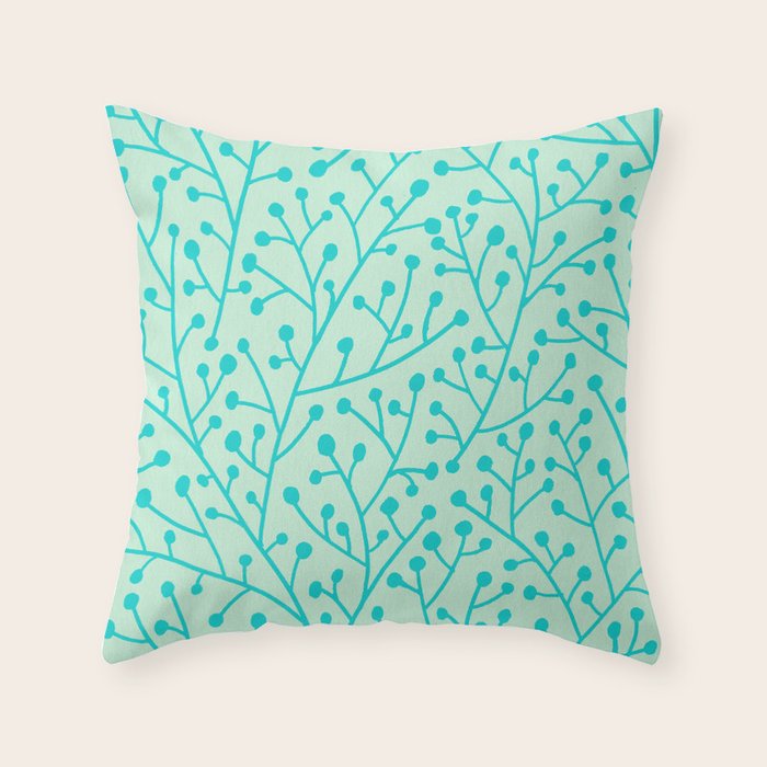 Berry Branches - Mint & Turquoise Palette Throw Pillow Gallery Image 1