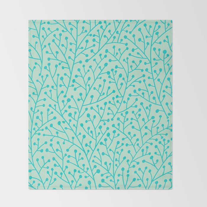Berry Branches - Mint & Turquoise Palette Throw Blanket Gallery Image 2