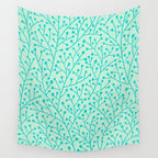 Berry Branches - Mint & Turquoise Palette Wall Tapestry Gallery Image 4