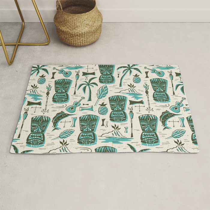 Tropical Tiki - Cream & Aqua Rug Gallery Image 1