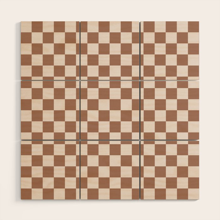 Checkered Check Checkerboard Pattern in Mocha Brown Wood Wall Art Gallery Image 1