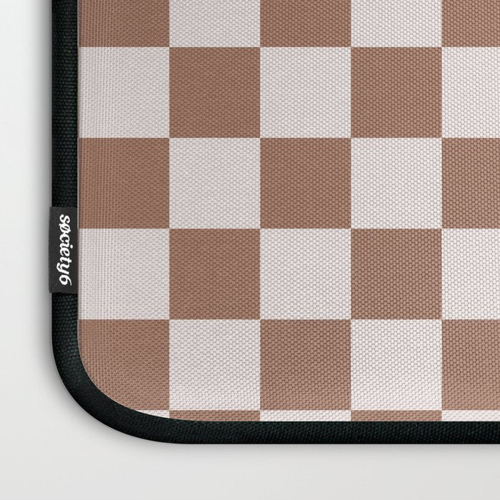Checkered Check Checkerboard Pattern in Mocha Brown Laptop Sleeve Gallery Image 3