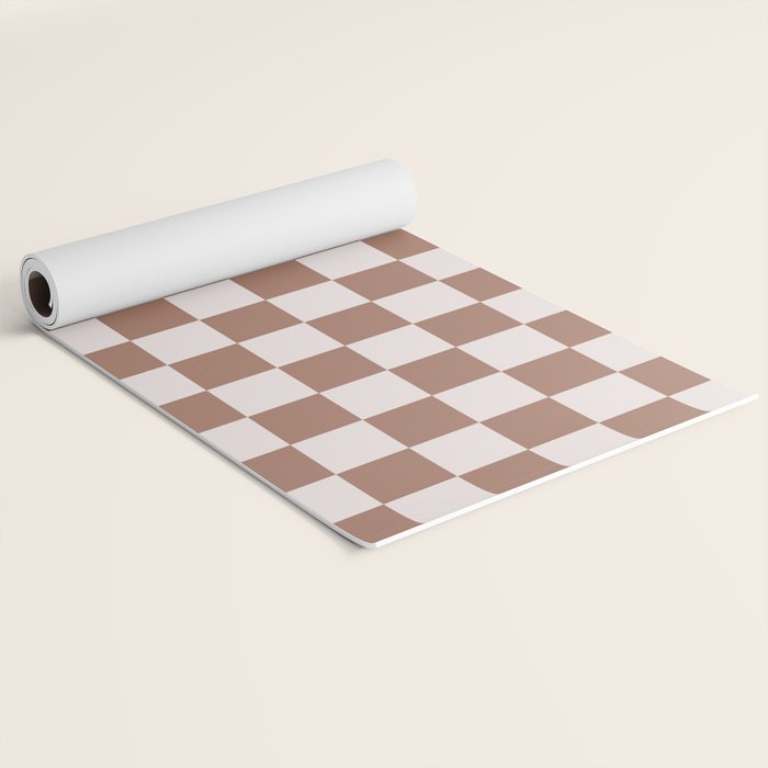 Checkered Check Checkerboard Pattern in Mocha Brown Yoga Mat Gallery Image 2
