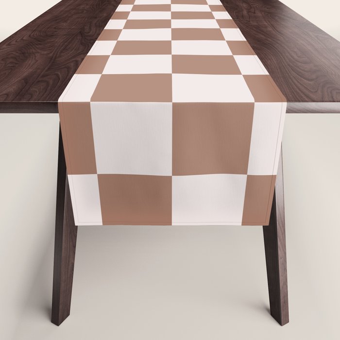 Checkered Check Checkerboard Pattern in Mocha Brown Table Runner Gallery Image 1