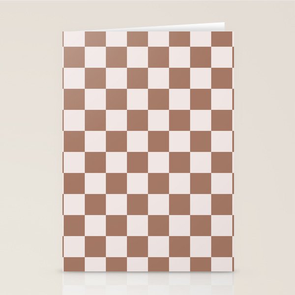 Checkered Check Checkerboard Pattern in Mocha Brown Stationery Card Gallery Image 1