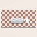 Checkered Check Checkerboard Pattern in Mocha Brown Desk Mat Gallery Image 1