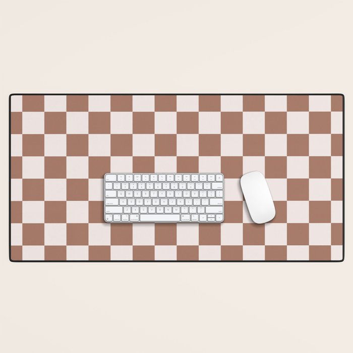 Checkered Check Checkerboard Pattern in Mocha Brown Desk Mat Gallery Image 1