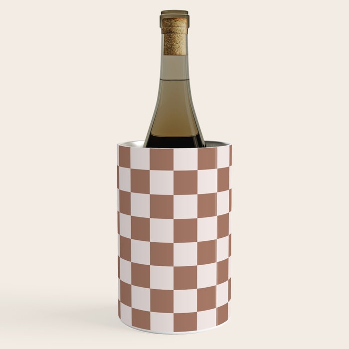 Checkered Check Checkerboard Pattern in Mocha Brown Wine Chiller Gallery Image 1