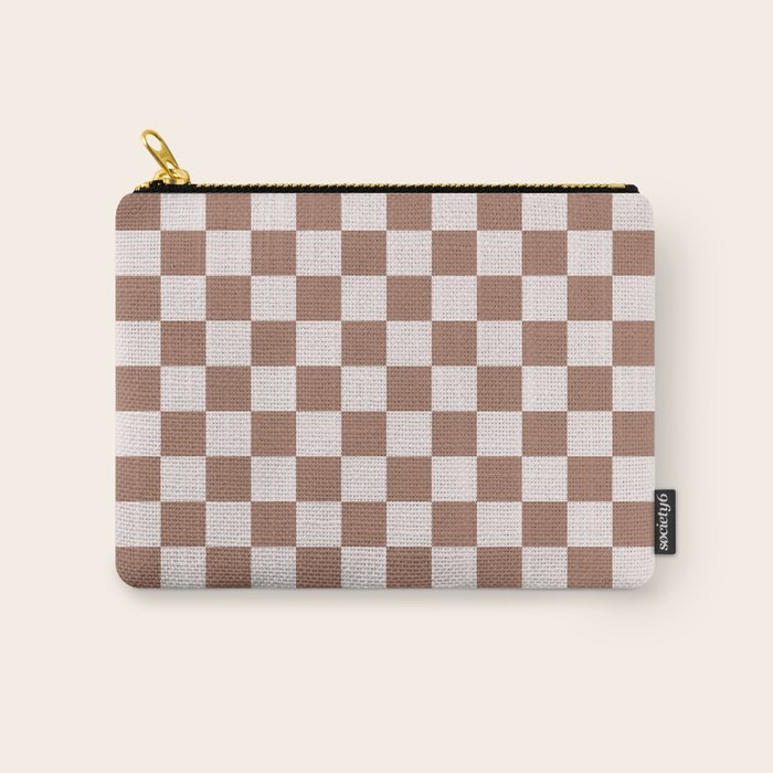 Checkered Check Checkerboard Pattern in Mocha Brown Carry All Pouch Gallery Image 1