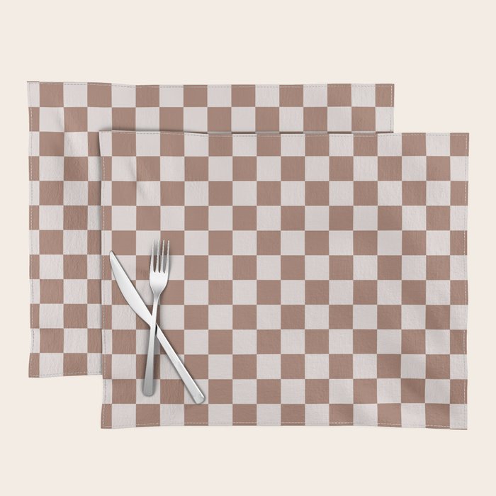Checkered Check Checkerboard Pattern in Mocha Brown Placemat Gallery Image 1