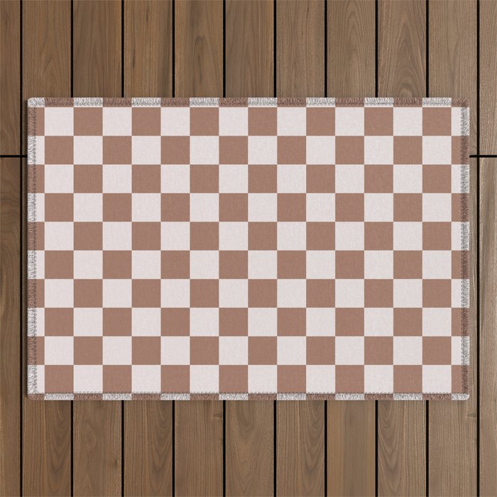 Checkered Check Checkerboard Pattern in Mocha Brown Outdoor Rug Gallery Image 1