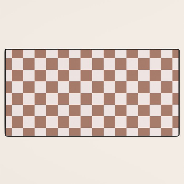 Checkered Check Checkerboard Pattern in Mocha Brown Desk Mat Gallery Image 3