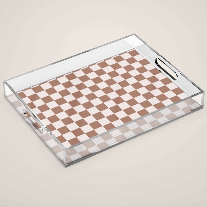 Checkered Check Checkerboard Pattern in Mocha Brown Acrylic Tray Gallery Image 1