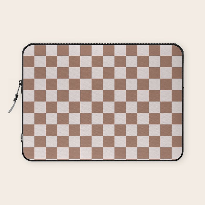 Checkered Check Checkerboard Pattern in Mocha Brown Laptop Sleeve Gallery Image 1